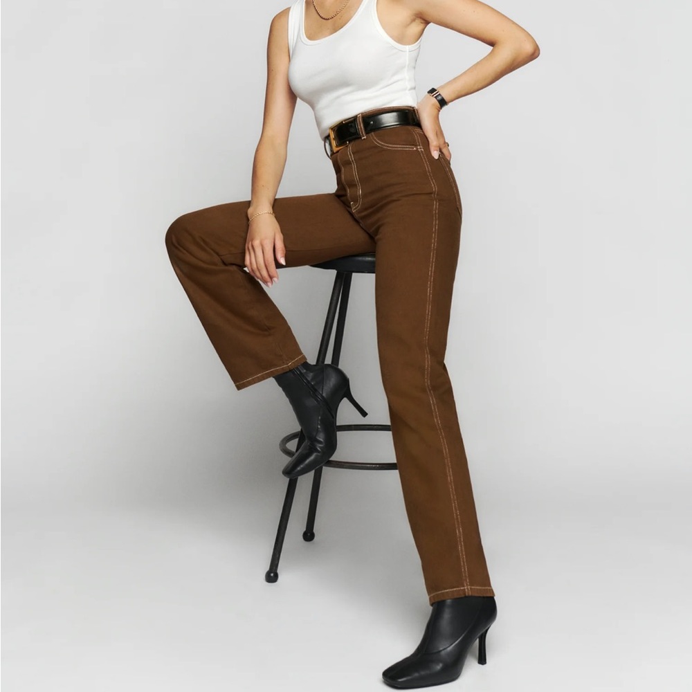 Reformation Cowboy High Rise Straight Jeans in Chocolate size 25